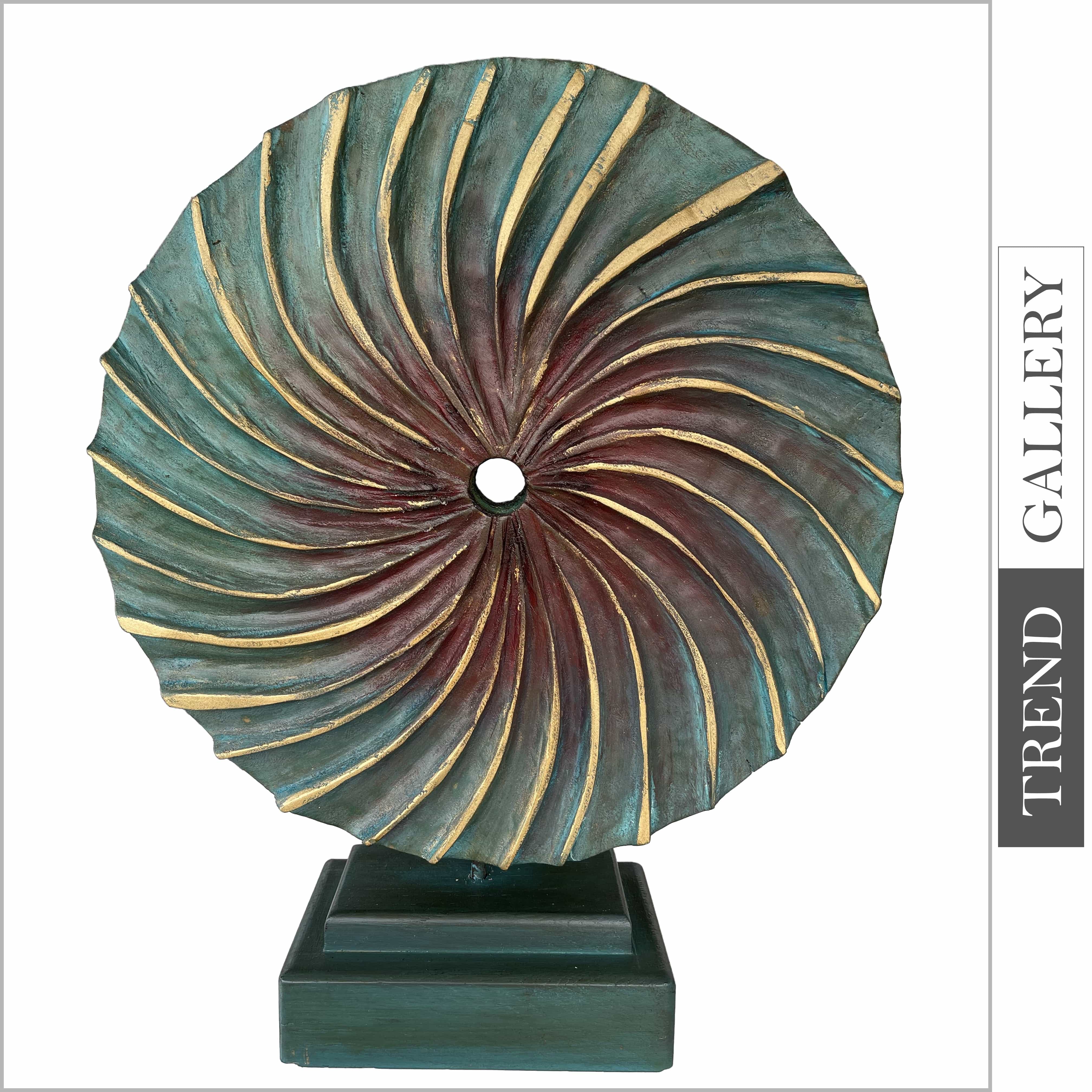 Creative Round Wood Sculpture Hand Carved Modern Sculpture Ribbed Desktop Art Original Table Figurine | OCEAN VORTEX 20"x16" - Trend Gallery Art | Original Abstract Paintings