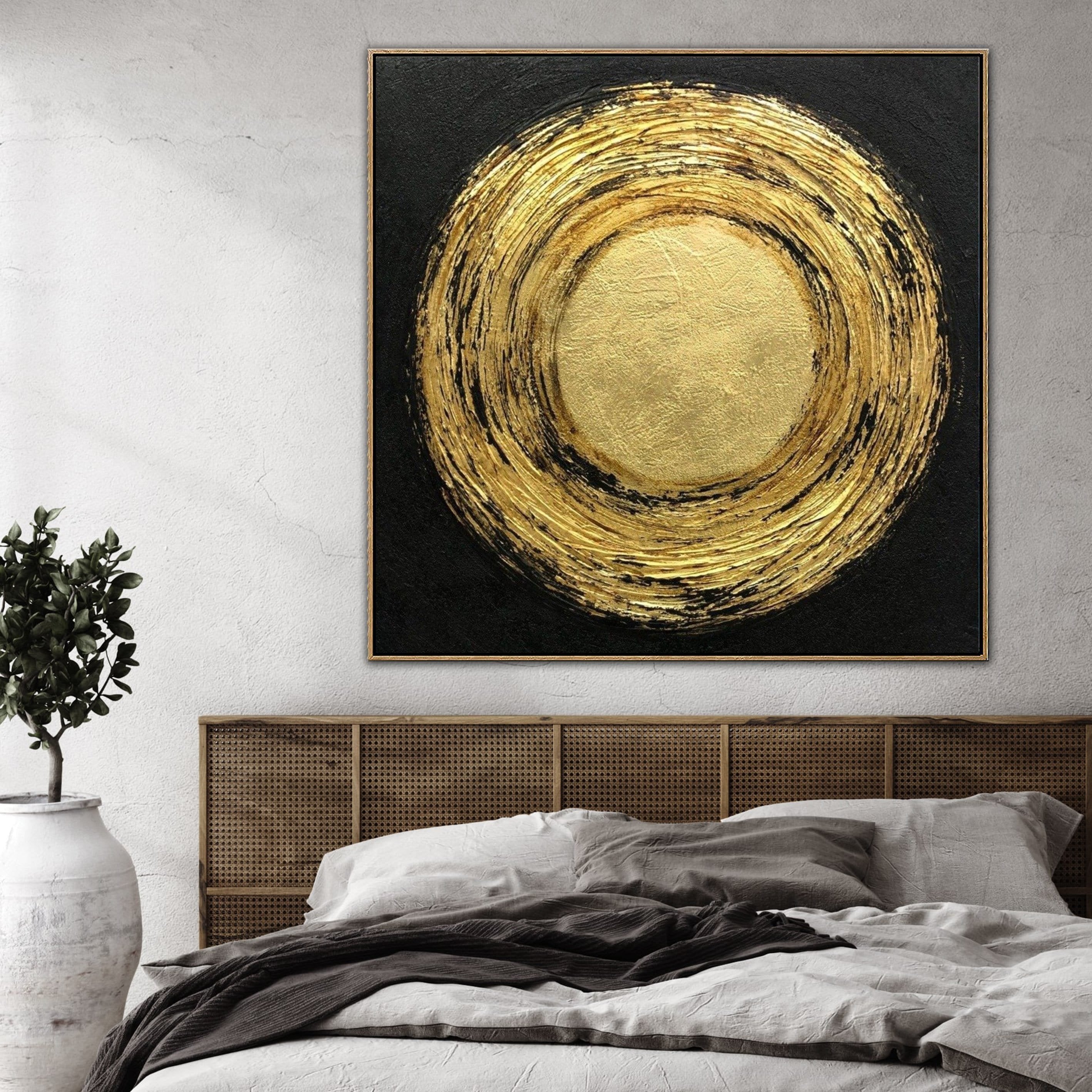 Large Original Oil Painting Circle Painting Black Canvas Abstract Gold Painting Frame Fine Art Painting Modern Wall Art | GOLDEN PORTAL - Trend Gallery Art | Original Abstract Paintings