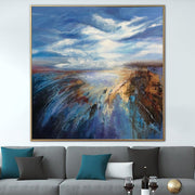 Abstract Seascape Painting Blue Clouds Canvas Art Aesthetic Painting 40x40 Expressionist Art Modern Coastal Blue Artwork Ocean Painting | LAND BREEZE - Trend Gallery Art | Original Abstract Paintings