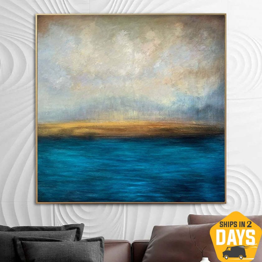 Large Original Oil Paintings On Canvas Abstract Sea Blue Painting Contemporary Art Sunset Painting Textured Art | WATERSCAPE 46"x46" - Trend Gallery Art | Original Abstract Paintings