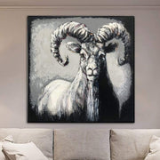 Abstract Animal Painting Canvas Wild Animal Wall Art Goat Painting Bighorn Sheep Painting Black and White Artwork Grey Wall Art | BIGHORN SHEEP