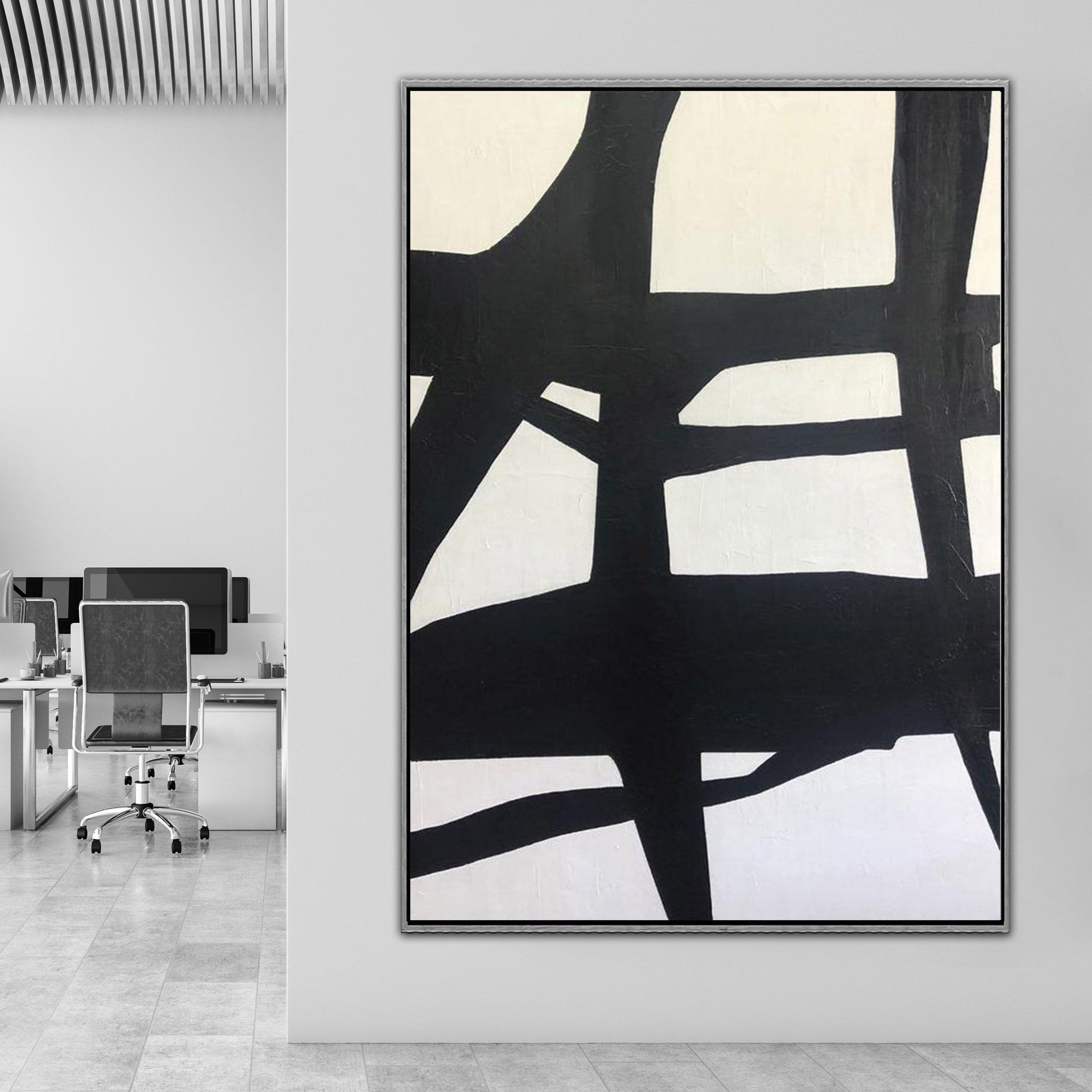 Extra Large Black And White Paintings On Canvas Abstract Painting Franz Kline style White Paintings | TOWER TOP - Trend Gallery Art | Original Abstract Paintings