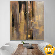 Large Abstract Oil Paintings On Canvas Gold Leaf Wall Art Brown Acrylic Painting Golden Paintings Modern Wall Art | RADIANCE OF ETERNITY 2p 69"x59" - Trend Gallery Art | Original Abstract Paintings