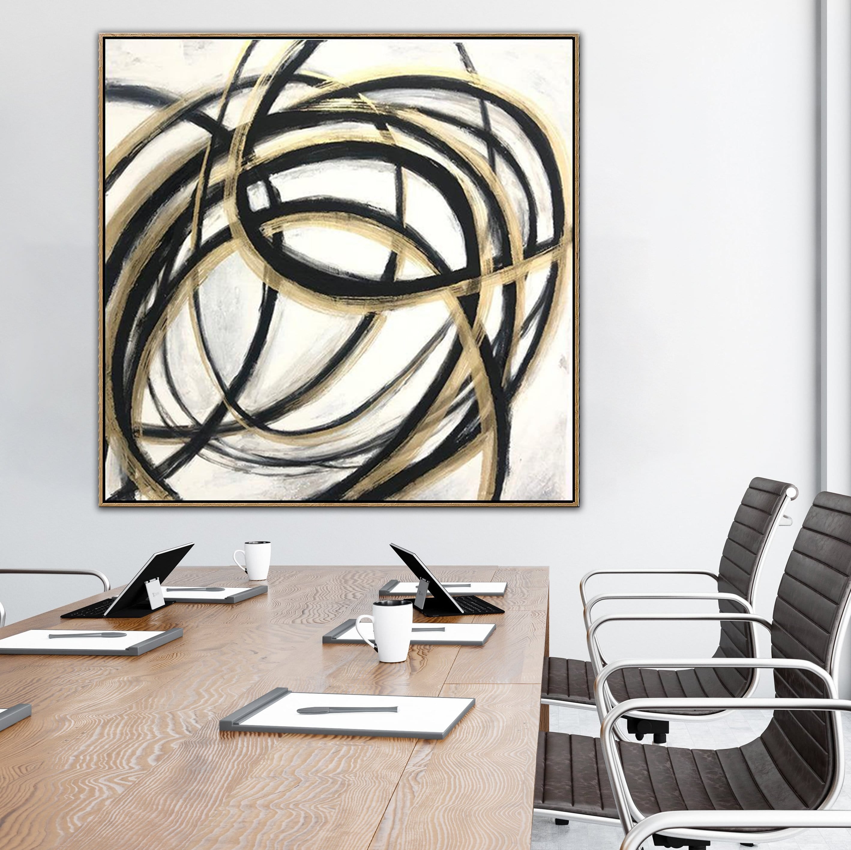 Oversize Abstract Black And White Paintings On Canvas Circle Fine Art Modern Wall Decor | GOLDEN LIVE LINE - Trend Gallery Art | Original Abstract Paintings