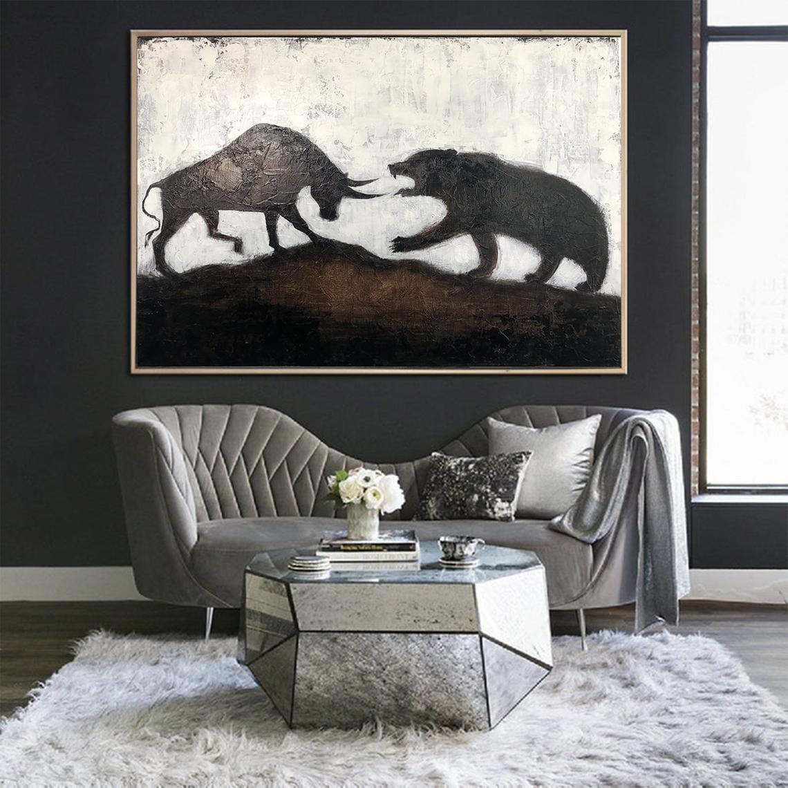 Stock Exchange Painting Creative Large Stock Exchange Artwork Original Stock Exchange | BULL AGAINST BEAR - Trend Gallery Art | Original Abstract Paintings