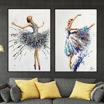 Large Abstract Ballerina Painting on Canvas Girl Dancer Artwork Impasto Oil Painting Diptych Wall Art Heavy Textured Art | BALLERINAS DANCE