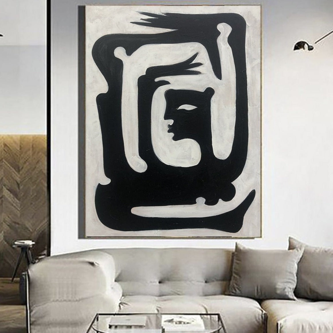 Large Abstract Painting on Canvas Minimalist Art Black And White Female Canvas Art Figurative Artwork Hand Painted Art Textured Painting | KARATE - Trend Gallery Art | Original Abstract Paintings