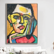 Large Acrylic Abstract Faces Painting On Canvas Figurative Modern Art Original Artwork | FRIDA KAHLO