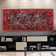 Jackson Pollock Style Paintings On Red Abstract Canvas Art Modern Fine Art Handmade Wall Art | SCARLET DREAMS - Trend Gallery Art | Original Abstract Paintings