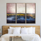 Abstract Pink and Blue Art Sunset Painting Set of 3 | FLAME OF SUNSET - Trend Gallery Art | Original Abstract Paintings