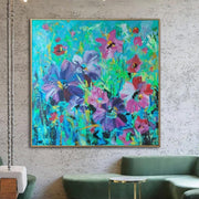 Large Abstract Colorful Flowers Paintings on Canvas Original Floral Art Contemporary Art Modern Textured Painting | FLORAL RESONANCE