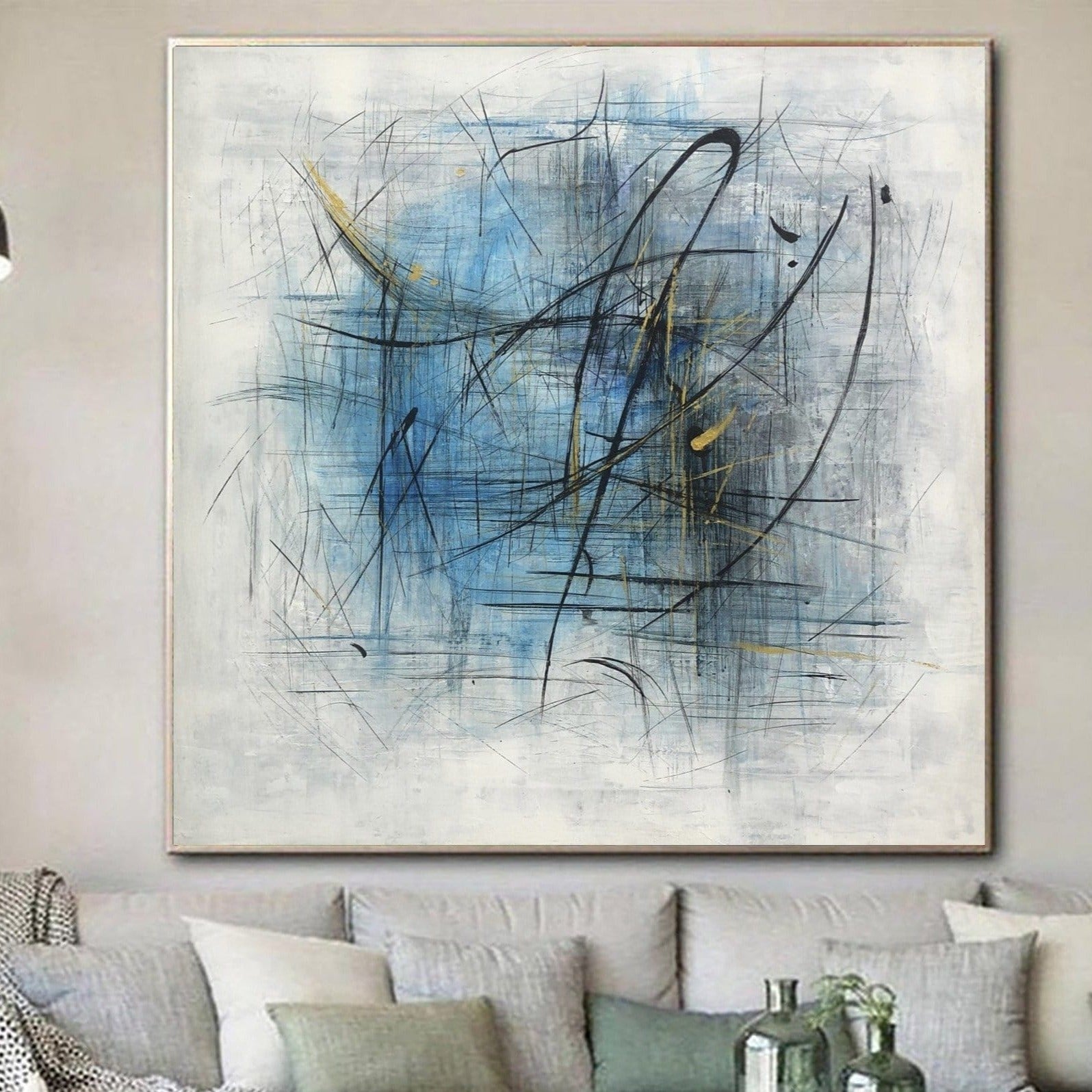 Large Acrylic Painting Blue Abstract Paintings On Canvas Modern Wall Art Original Wall Decor | WINTER PATTERN - Trend Gallery Art | Original Abstract Paintings