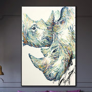 Large Oil Painting Original Canvas Rhinoceros Painting Abstract Animal Painting Rhinoceros Canvas Art Abstract Painting Original Wall Art | RHINOCEROS