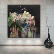 Abstract Painting on Canvas Colorful Wall Art Black Canvas Green Wall Art Beige Painting Original Oil Painting for Living Room Decor | SPRING FLOWERS - Trend Gallery Art | Original Abstract Paintings