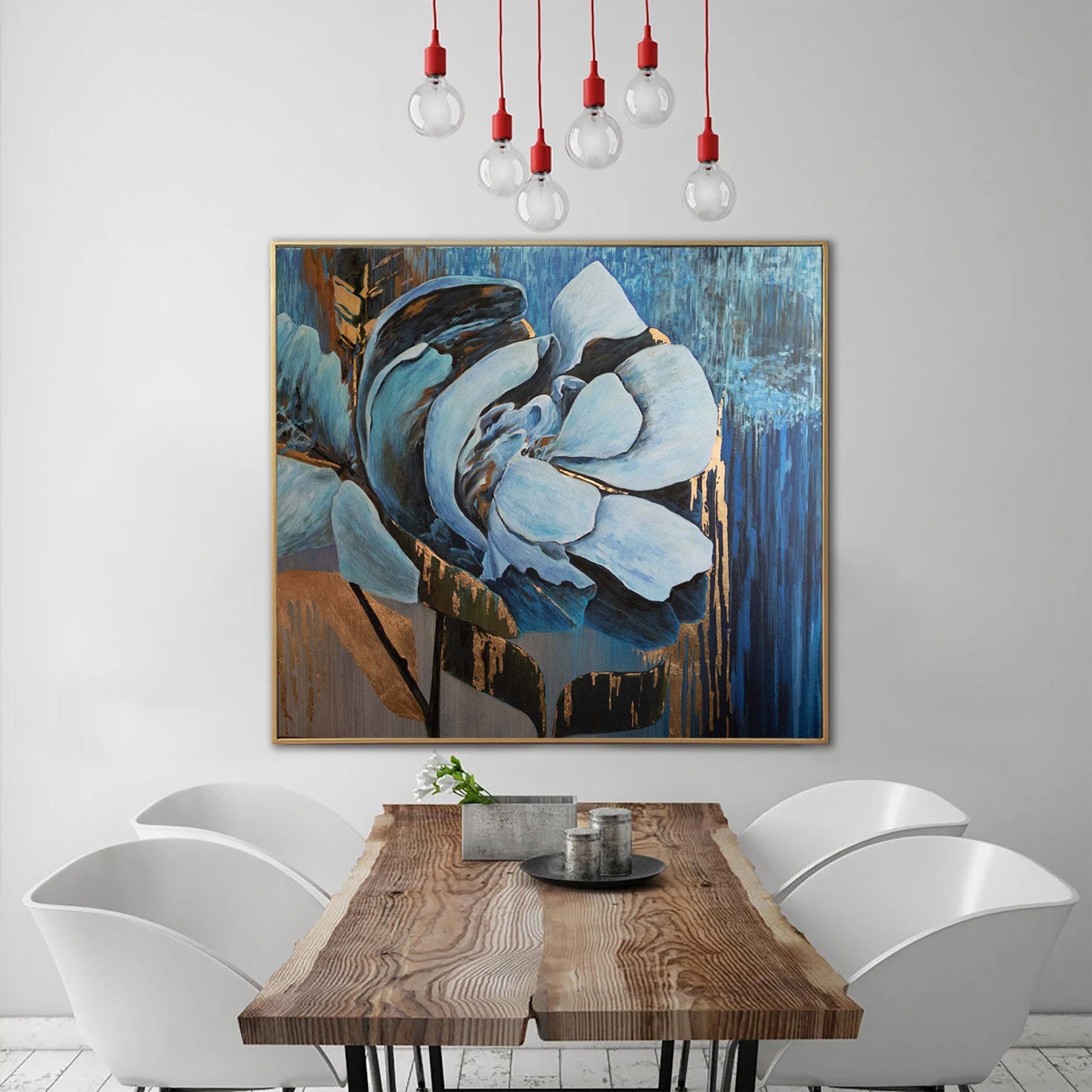 Original Flowers Wall Art Abstract Nature Artwork Original Textured Paintings On Canvas Handmade Neo-Expressionism Art Flowers Room Decor | BLUE ROSE 39.76"x44.09" - Trend Gallery Art | Original Abstract Paintings