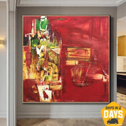 Oversized Modern Red Abstract Paintings On Canvas Framed Wall Art Unique Painting | LOVE PATH 72"x72" - Trend Gallery Art | Original Abstract Paintings
