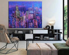 Abstract Purple Paintings On Canvas City Fine Art Original Handmade Painting Support Ukraine Artist | SKYSCRAPERS 35"x43" - Trend Gallery Art | Original Abstract Paintings