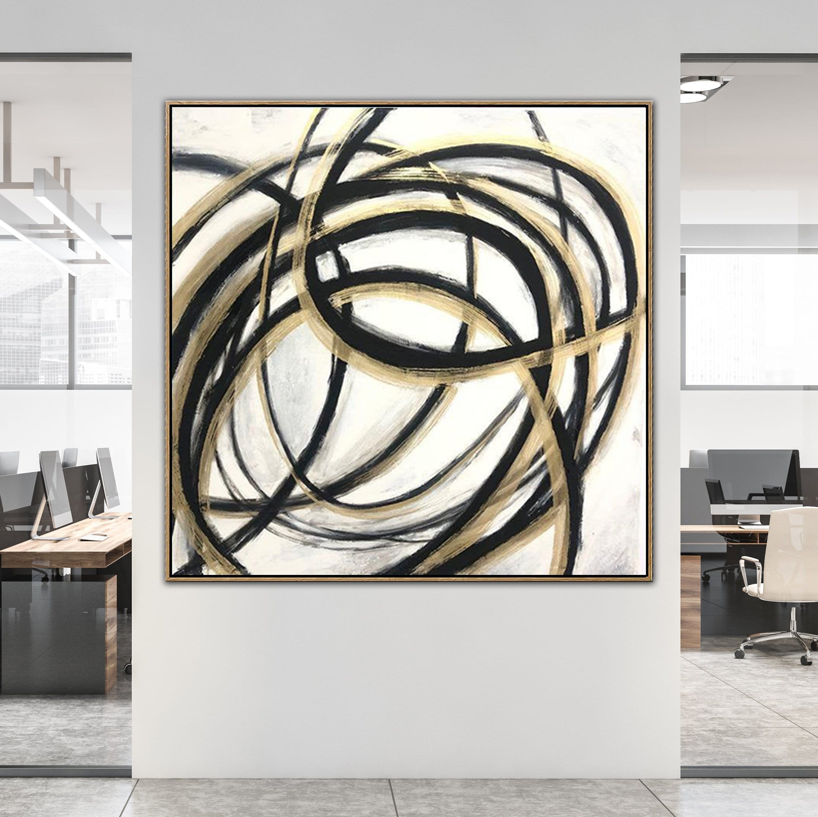 Oversize Abstract Black And White Paintings On Canvas Circle Fine Art Modern Wall Decor | GOLDEN LIVE LINE - Trend Gallery Art | Original Abstract Paintings