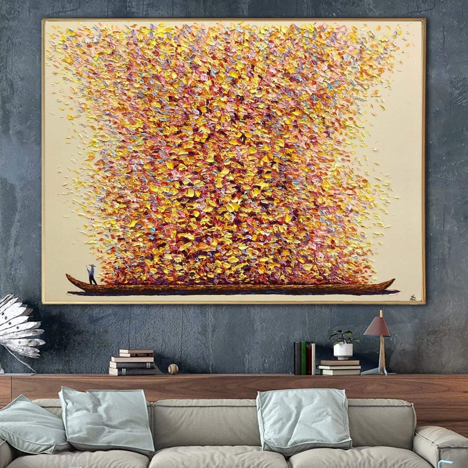 Abstract Colorful Painting on Canvas Original Boat Wall Art Impasto Oil Artwork Customized Painting 30x40 Art for Aesthetic Decor | GONDOLA - Trend Gallery Art | Original Abstract Paintings