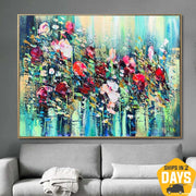 Extra Large Flowers Paintings On Canvas Purple Painting Green Modern Textured Painting Oil Painting Modern Decor | COLORFUL FLOWERS FIELD 23.6“x31.5"