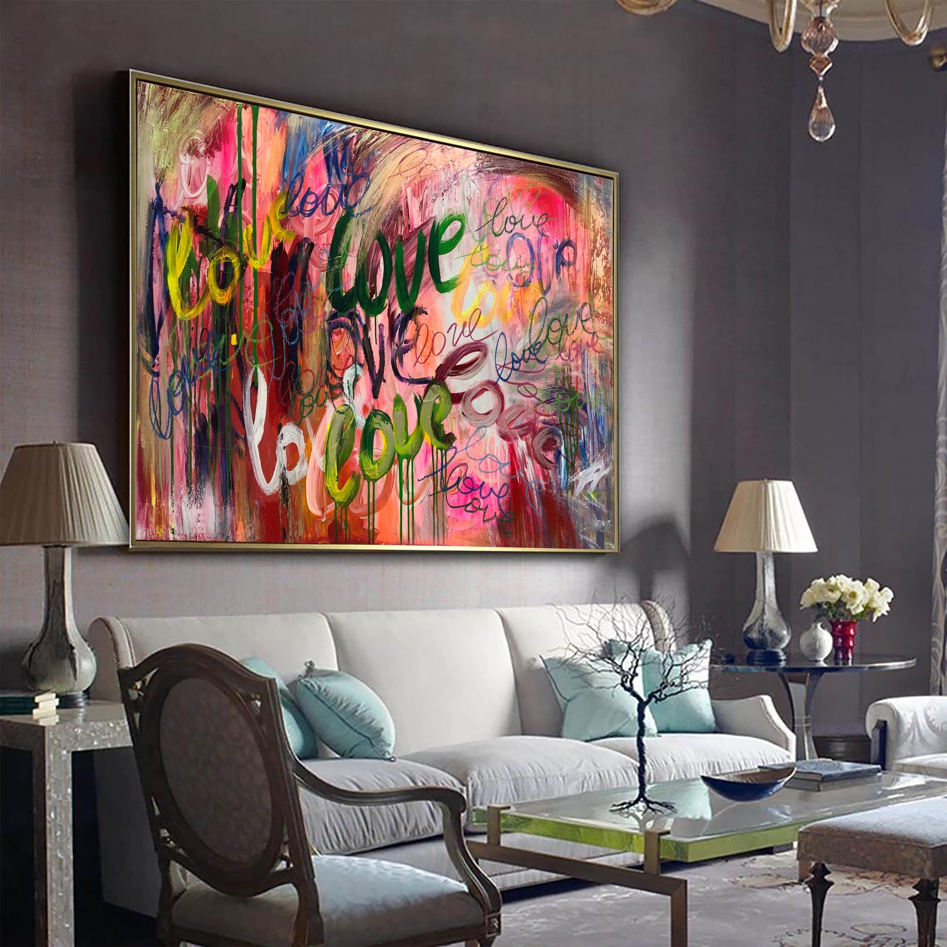 Large Abstract Colorful Love Painting On Canvas Original Texture Painting Modern Oil Artwork Contemporary Art | LOVE GRAFFITI - Trend Gallery Art | Original Abstract Paintings