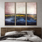 Abstract Pink and Blue Art Sunset Painting Set of 3 | FLAME OF SUNSET - Trend Gallery Art | Original Abstract Paintings