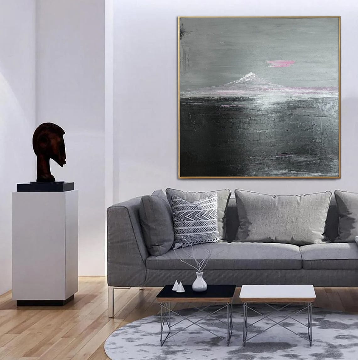 Abstract Black And White Paintings On Canvas Neutral Minimalist Art Modern Art House Decor Original Oil Painting | ISLAND 27.5"x27.5" - Trend Gallery Art | Original Abstract Paintings