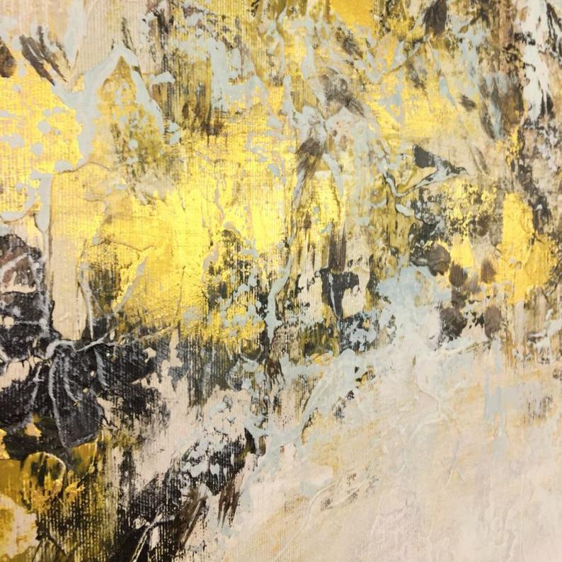 Abstract Texture Art Wall Painting Gray Painting Gold Leaf Painting On Canvas | SOMEWHERE IN THE HEAVEN - Trend Gallery Art | Original Abstract Paintings