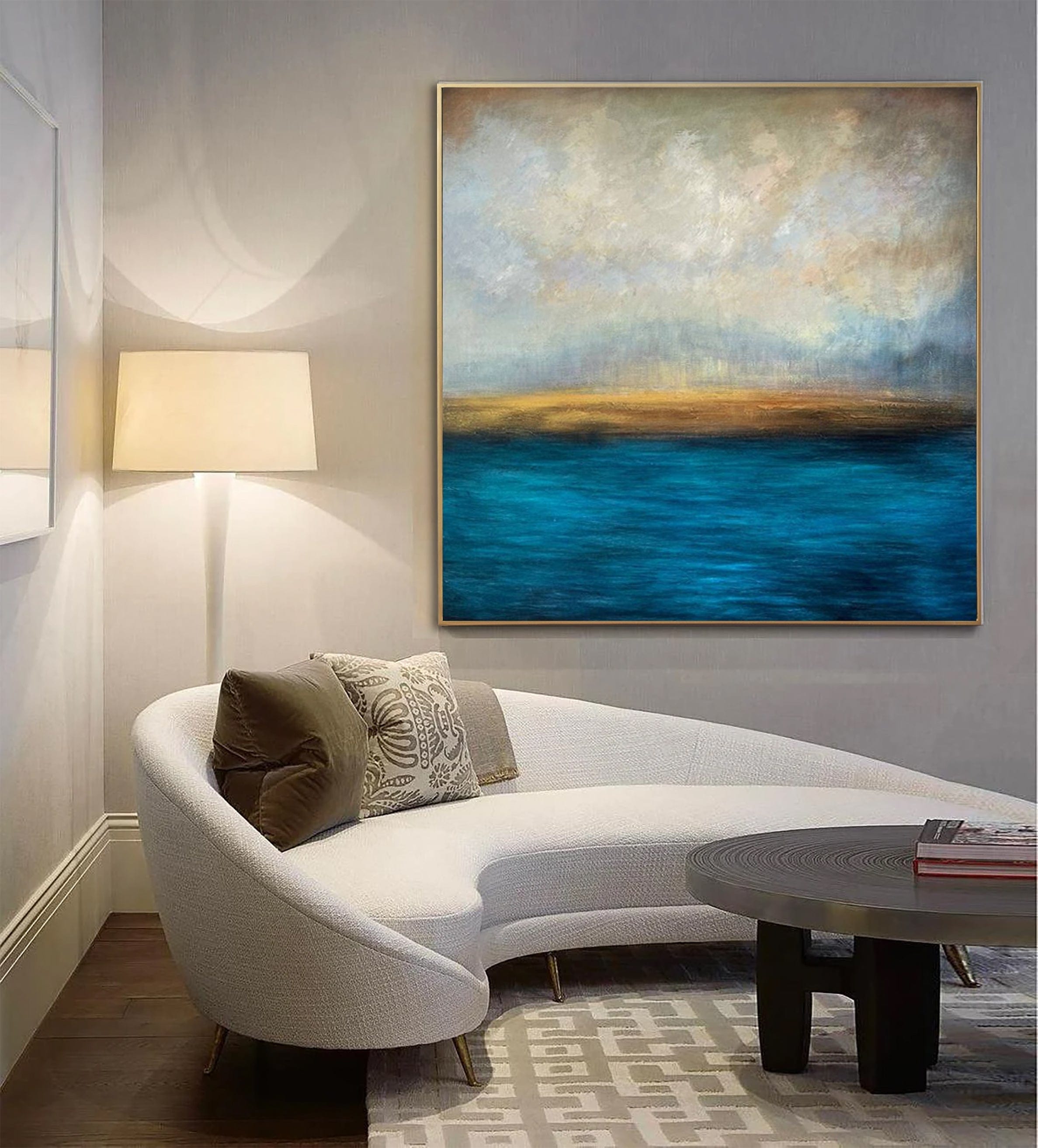 Large Original Oil Paintings On Canvas Abstract Sea Blue Painting Contemporary Art Sunset Painting Textured Art | WATERSCAPE 46"x46" - Trend Gallery Art | Original Abstract Paintings