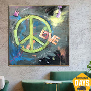 Large Painting on Canvas Extra Large Abstract Colorful Paintings on Canvas Modern Hipster Fine Art Love Hand Painted Art | HIPSTER LOVE 31.5x31.5"