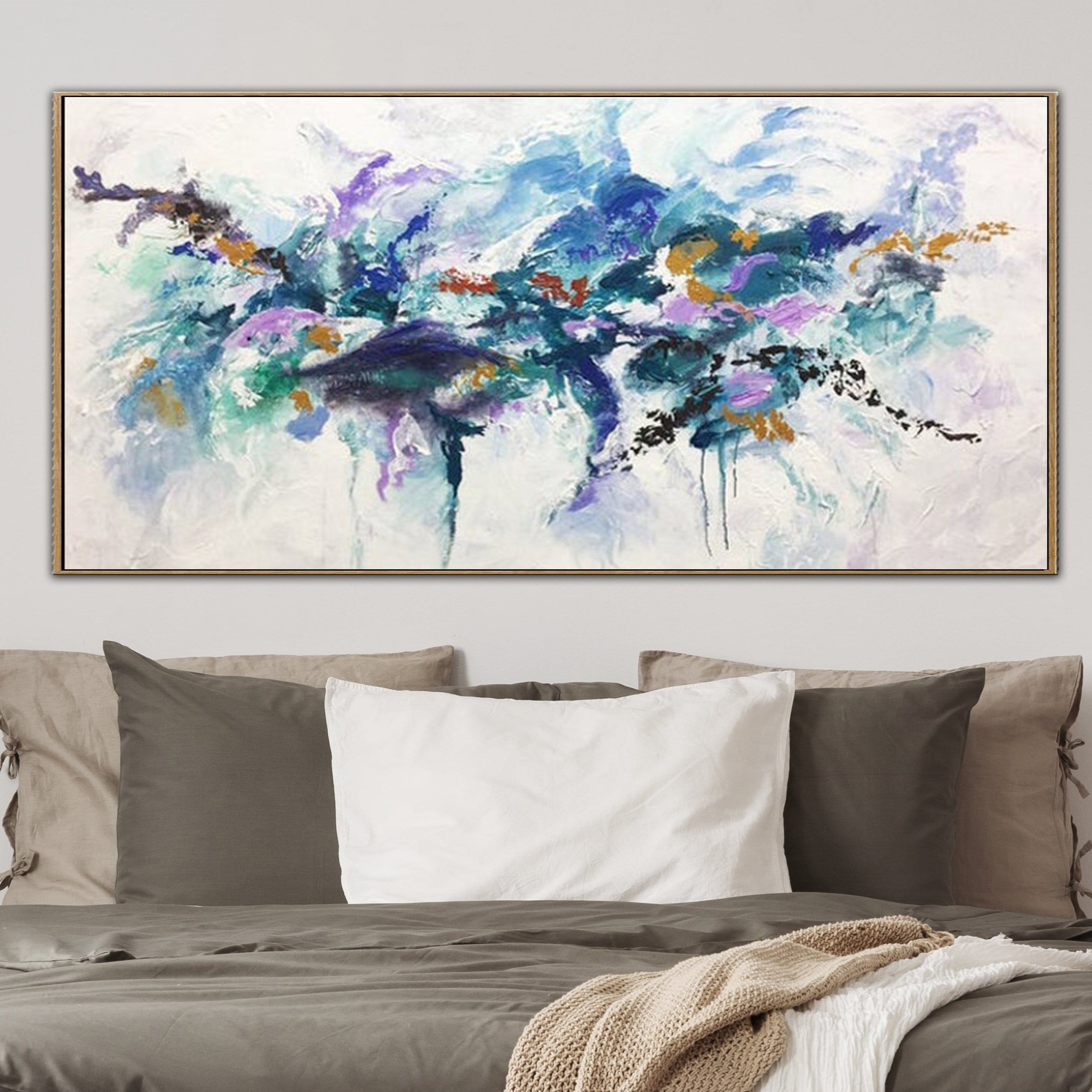 Large Contemporary Art Colorful Painting White Wall Art Blue Abstract Painting | MARINE FAUNA - Trend Gallery Art | Original Abstract Paintings