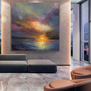 Ocean Painting on Canvas Sunset Wall Art Impressionist Art Oil Seascape Painting Fine Art Contemporary Art Living Room | SUNSET OVER THE OCEAN - Trend Gallery Art | Original Abstract Paintings
