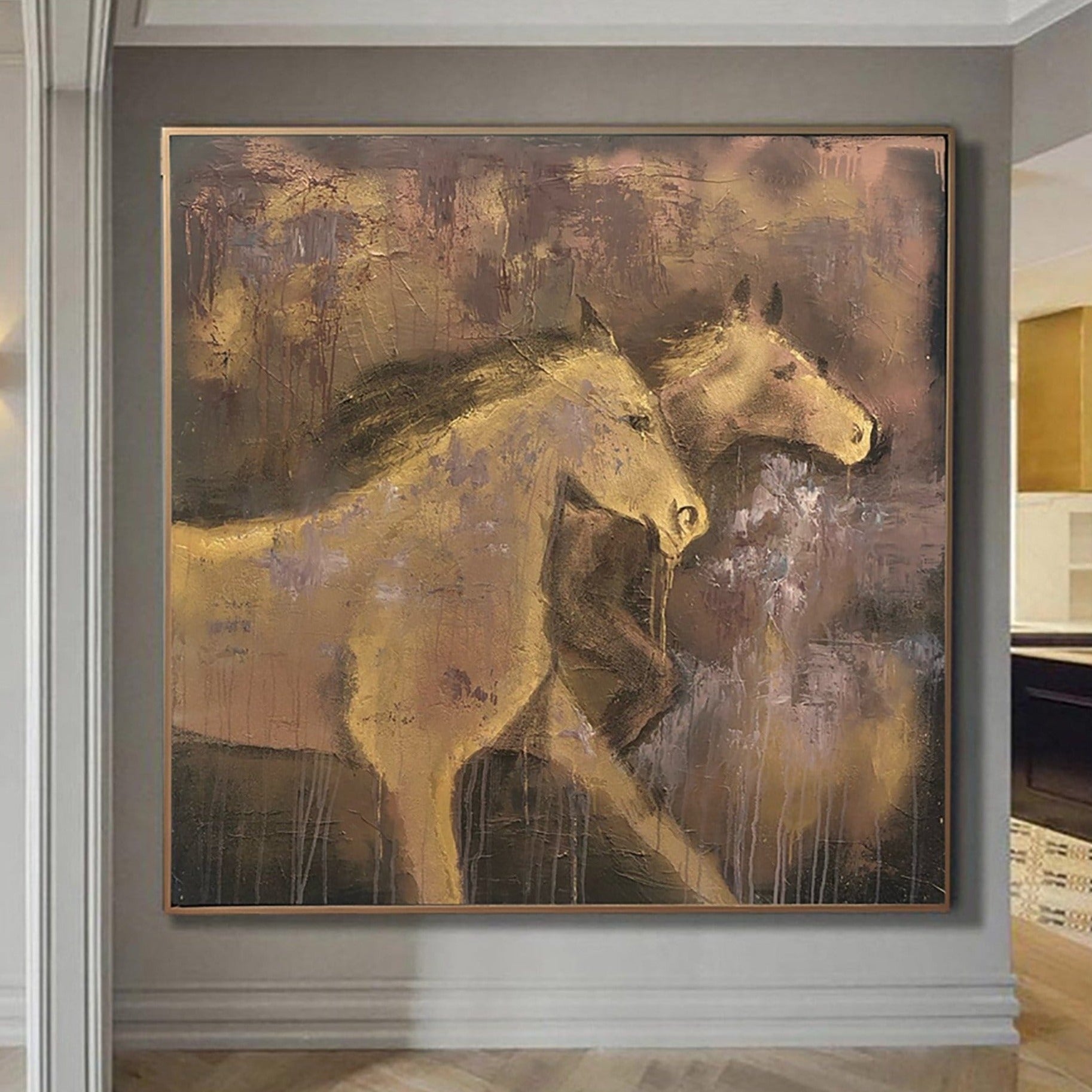 Abstract Horses Paintings On Canvas In Brown Colors Impressionist Art Modern Running Horses Painting Hand Painted Artwork | RUNNING HORSES - Trend Gallery Art | Original Abstract Paintings