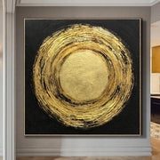 Large Original Oil Painting Circle Painting Black Canvas Abstract Gold Painting Frame Fine Art Painting Modern Wall Art | GOLDEN PORTAL - Trend Gallery Art | Original Abstract Paintings