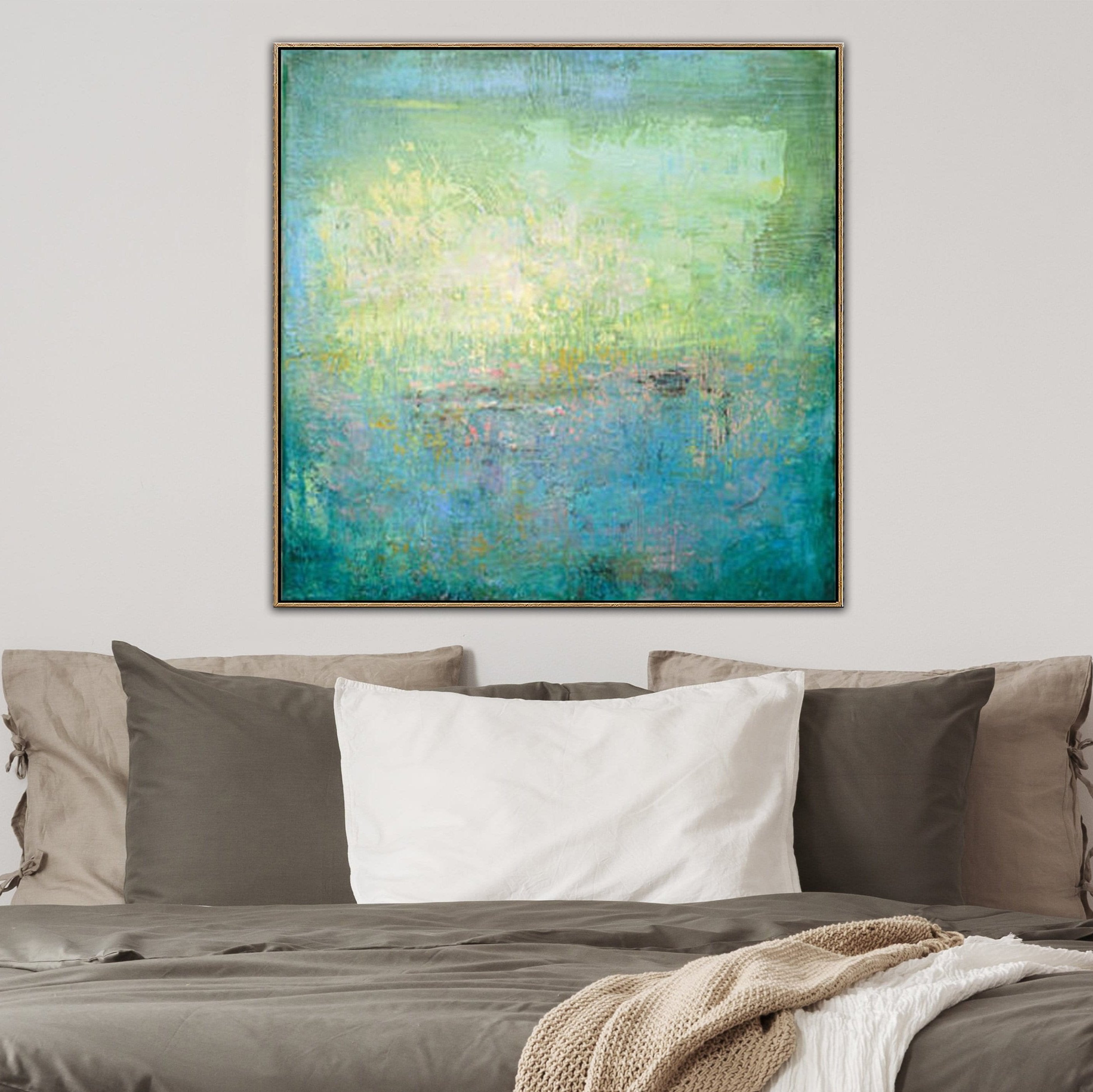 Abstract Painting in Multicolored, Light Blue and Yellow | TURQUOISE MEADOW - Trend Gallery Art | Original Abstract Paintings