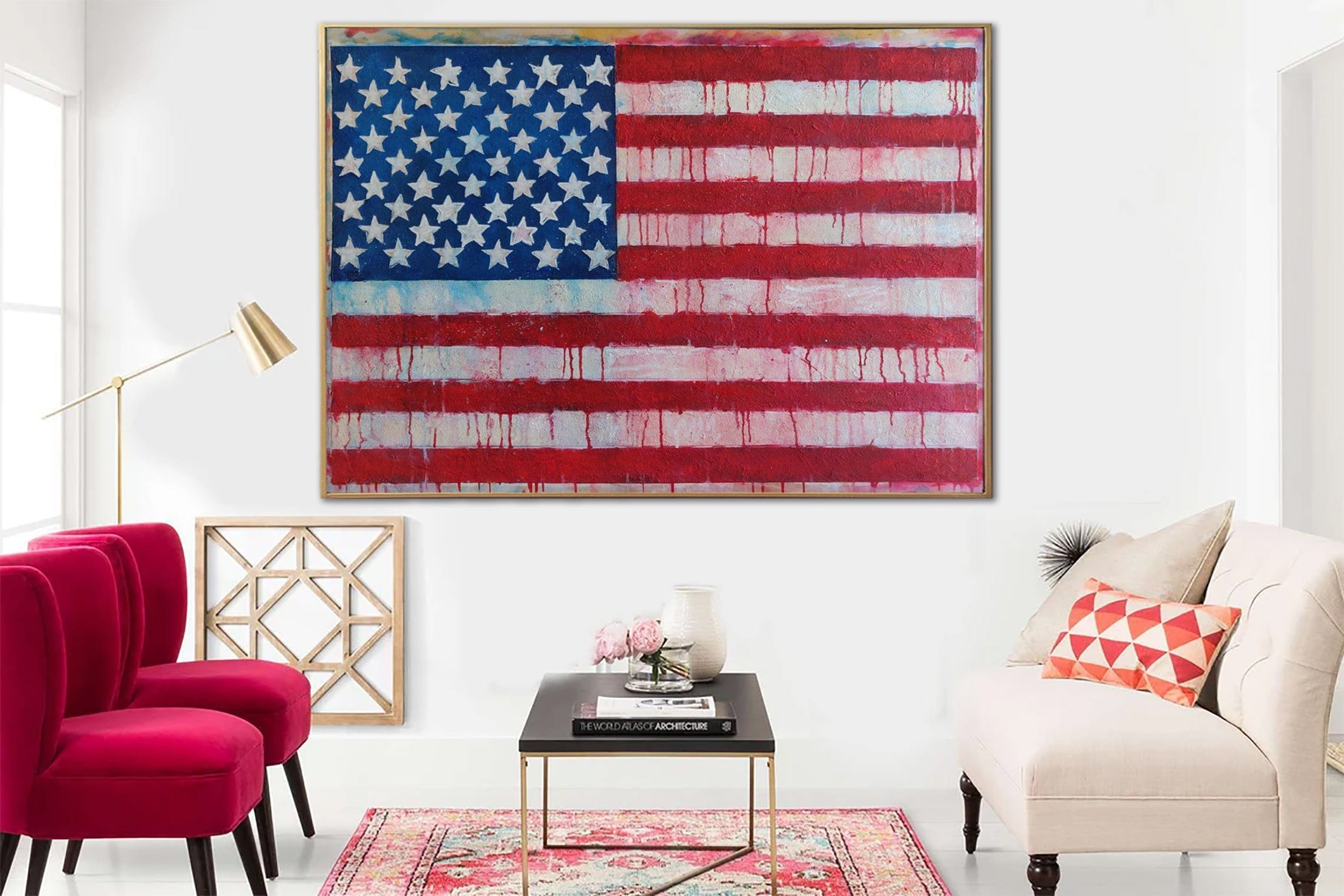 Large USA Flag Painting United States Flag Artwork on Canvas Original Neo-Expressionism Art Textured Paintings On Canvas Handmade Map Room Decor | USA FLAG 31.49"x43.30" - Trend Gallery Art | Original Abstract Paintings