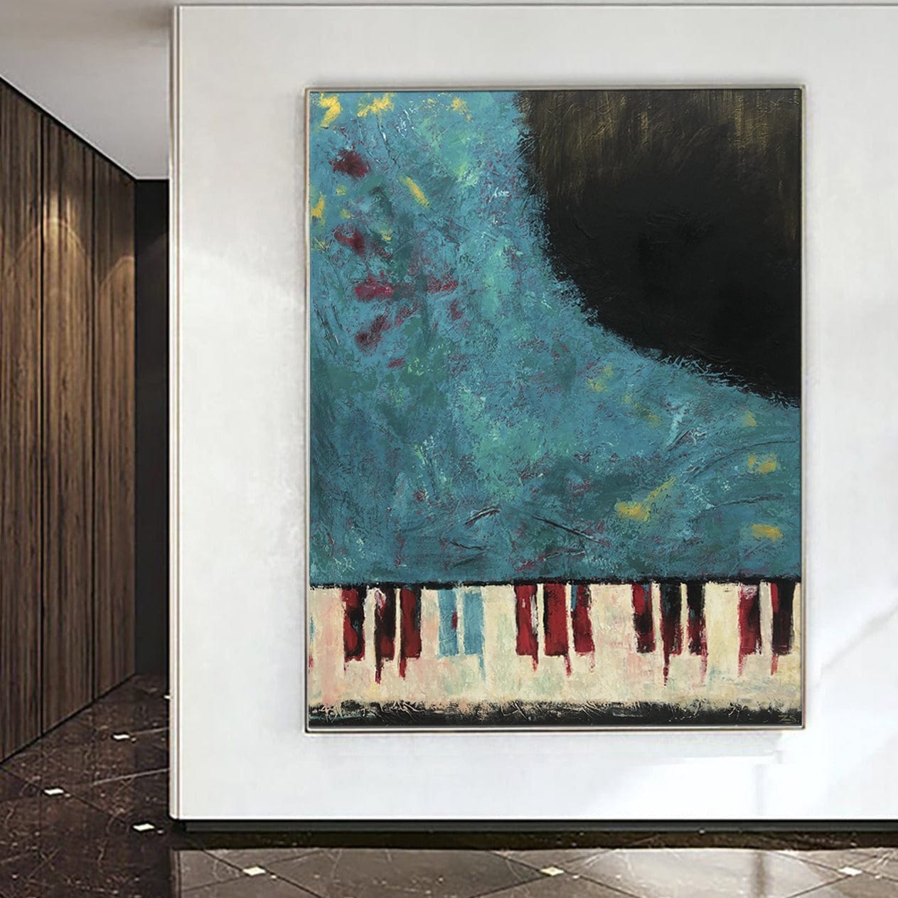 Large Abstract Piano Painting Contemporary Acrylic Oil Painting Modern Blue Fine Art Texture Painting Wall Decor | MIRACLE SOUNDS 60"x46" - Trend Gallery Art | Original Abstract Paintings