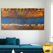 Large Original Abstract Landscape Paintings On Canvas Textured Countryside Painting Modern Stream Artwork Oil Painting | STREAM 35"x70"