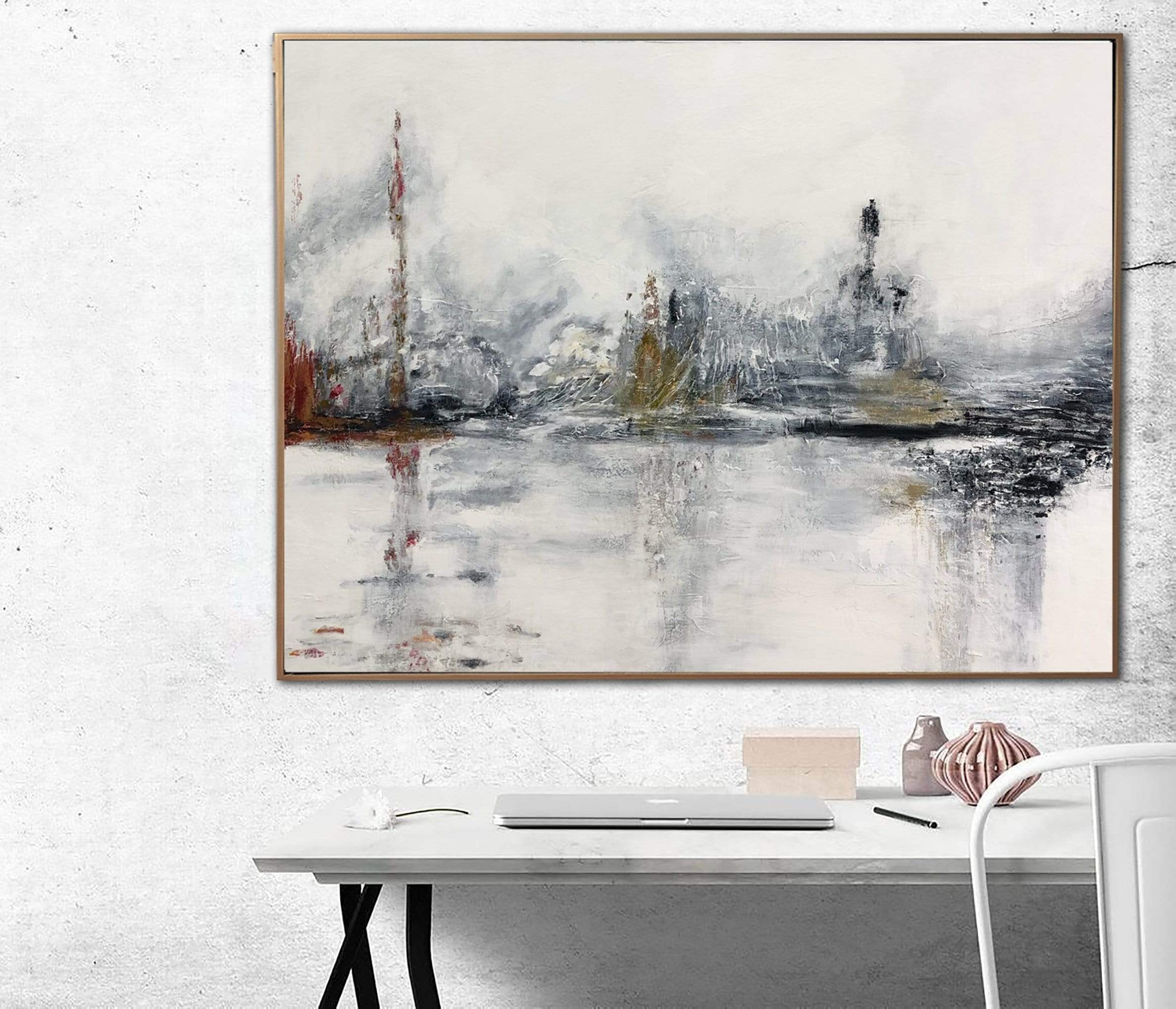 Abstract Gray And White Paintings On Canvas Original Modern Neutral Artwork Hand Painted Art Aesthetic Room Decor Moving House Gift | TOWN SQUARE 38"x50" - Trend Gallery Art | Original Abstract Paintings