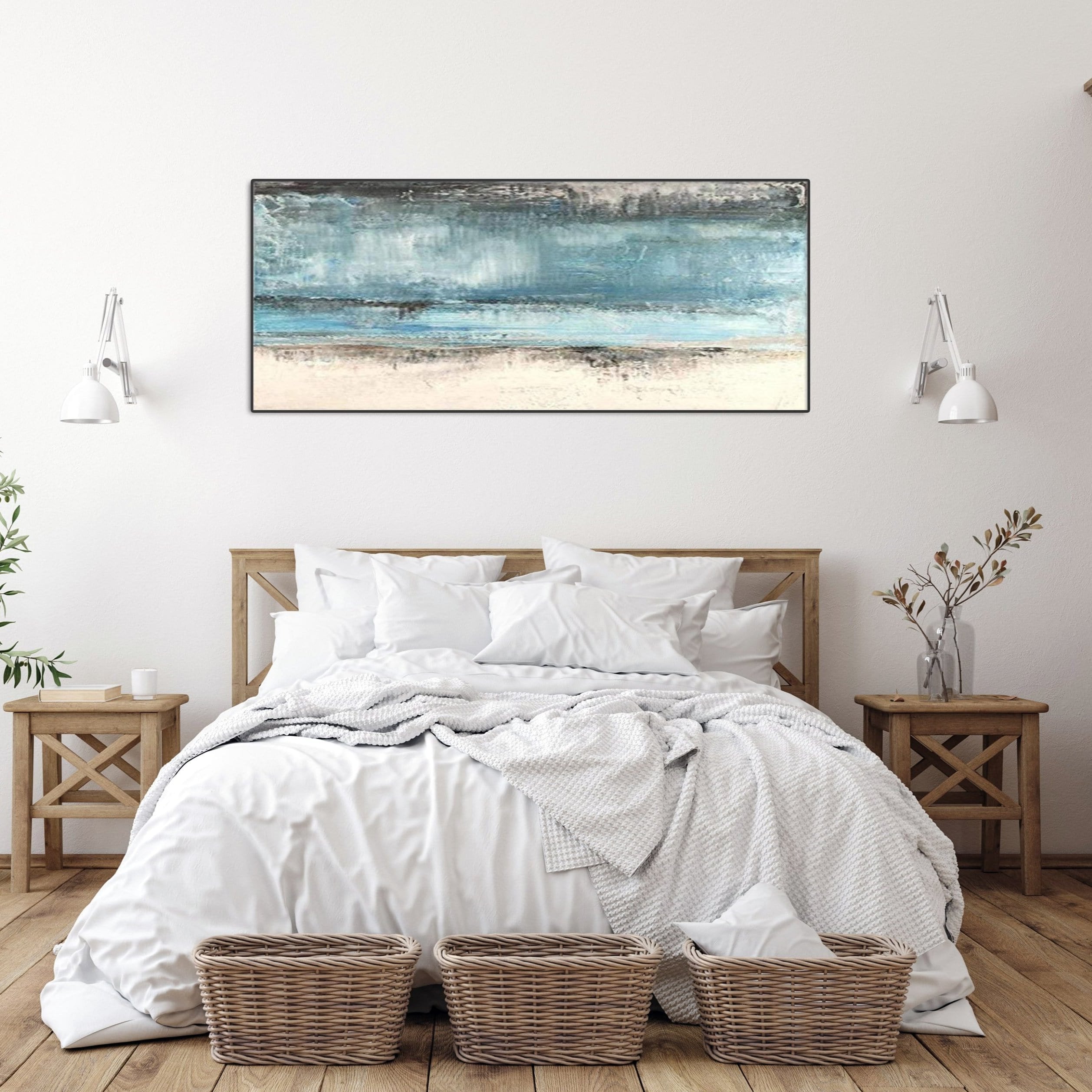 Extra Large Abstract Seaside Paintings On Canvas Modern Blue Landscape Painting Handmade Fine Art Contemporary Painting | SEA BEACH - Trend Gallery Art | Original Abstract Paintings