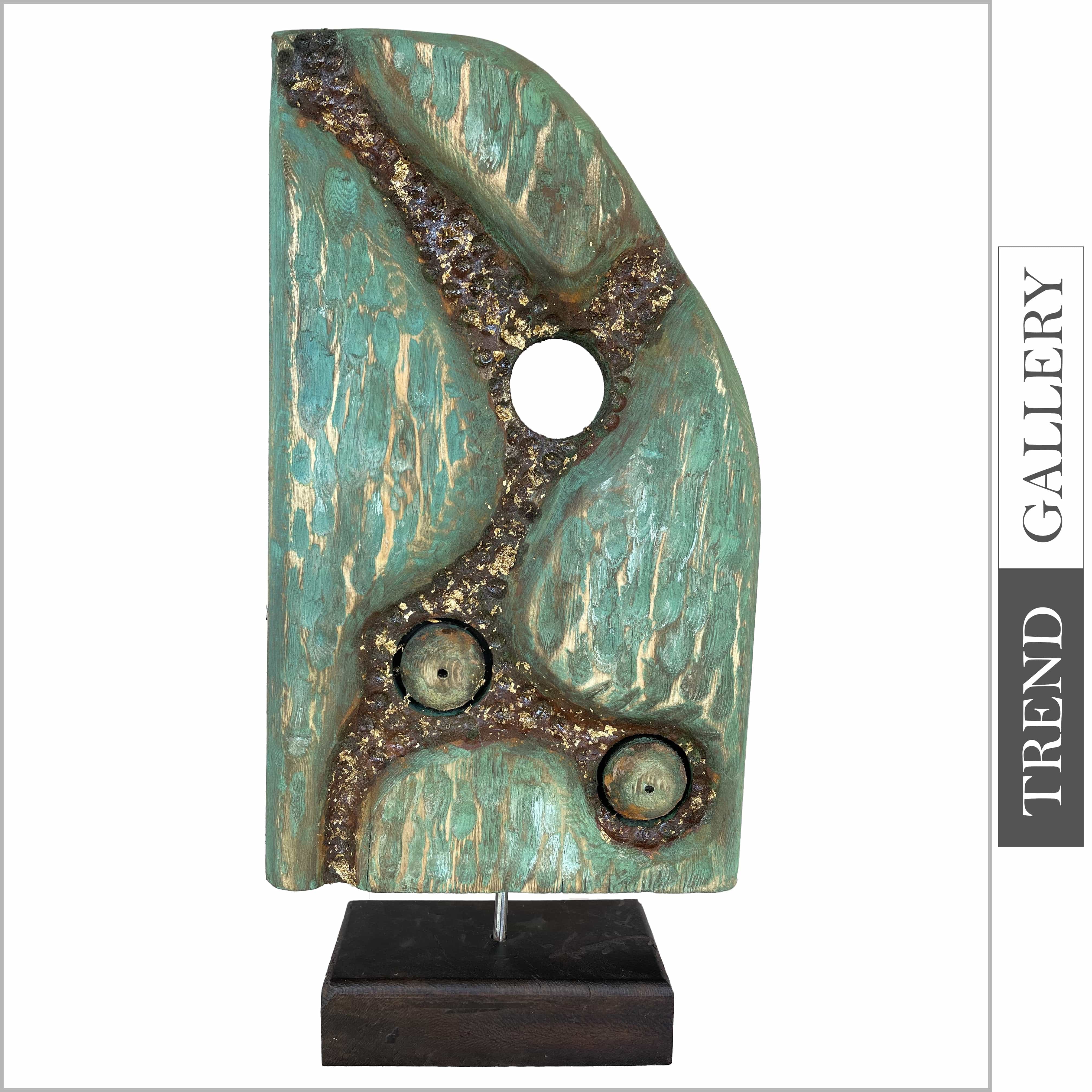 Abstract Figurative Wood Table Figurine Green Modern Sculpture Creative Table Figurine Desktop Art | BIFURCATION 22.5"x10.6" - Trend Gallery Art | Original Abstract Paintings