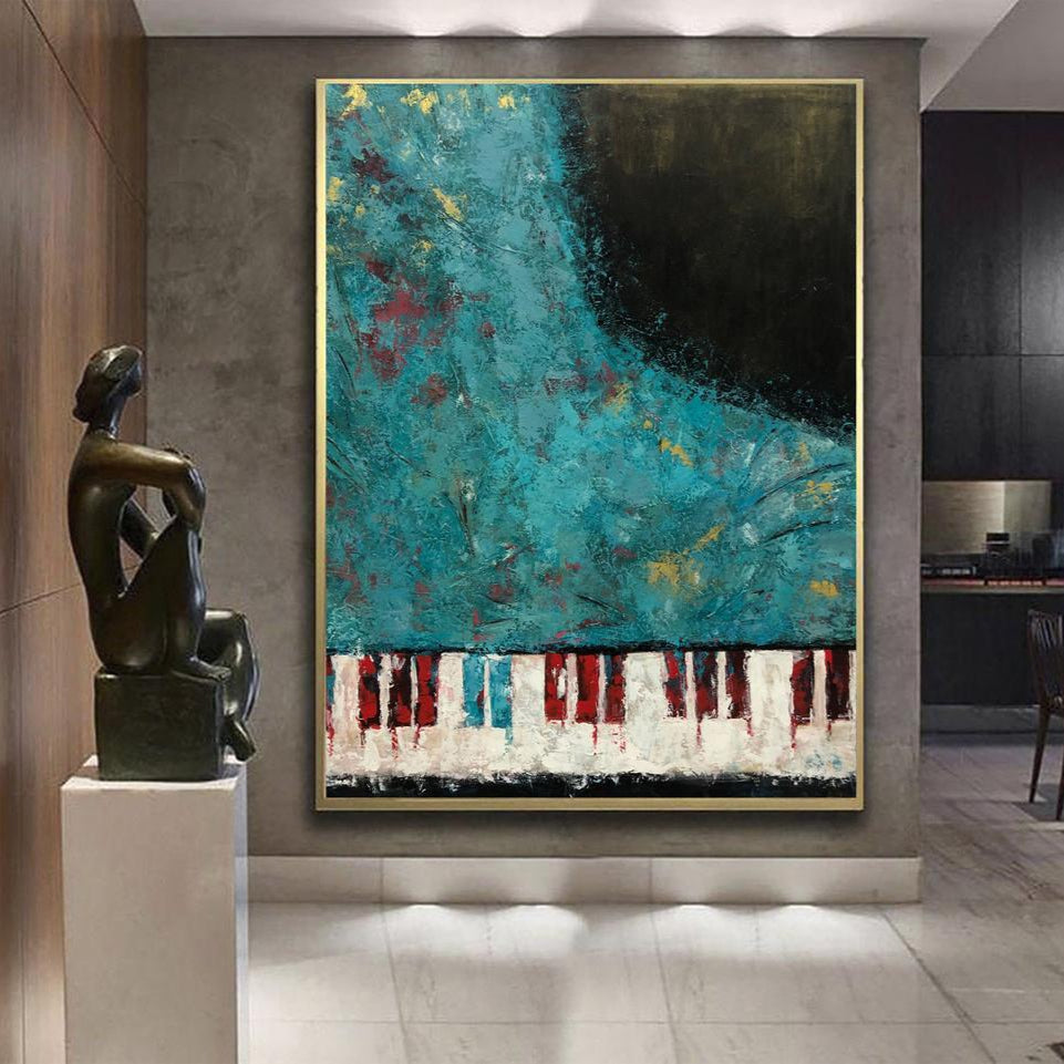 Oversized Wall Art Piano Abstract Painting Contemporary Art Acrylic Painting Modern Blue Wall Art Texture Painting | MIRACLE SOUNDS - Trend Gallery Art | Original Abstract Paintings