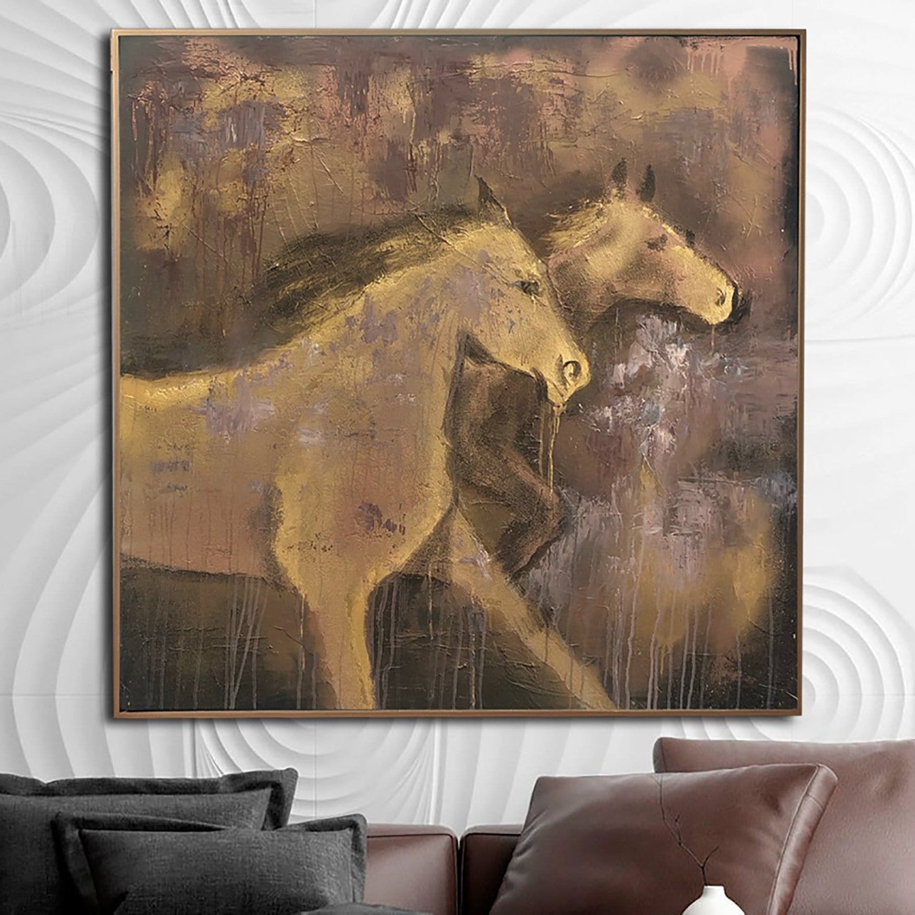 Abstract Horses Paintings On Canvas In Brown Colors Impressionist Art Modern Running Horses Painting Hand Painted Artwork | RUNNING HORSES - Trend Gallery Art | Original Abstract Paintings