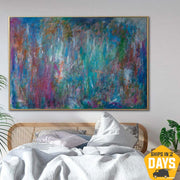 Large Colorful Oil Painting Acrylic Blue Canvas Art Large Acrylic Painting On Canvas Modern Living Room Wall Decor | HOLIDAY FIREWORKS 36.22"x53.93" - Trend Gallery Art | Original Abstract