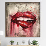 Large Abstract Red Lips Paintings On Canvas Original Textured Fine Art Modern Expressionist Art Handmade Painting Red Smile Art | PASSIONATE KISS