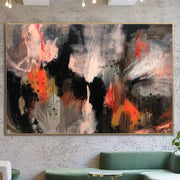 Large Abstract Colorful Painting on Canvas Black Wall Art Hand Painted Art Modern Oil Painting Contemporary Wall Art for Indie Room Decor | RAIN OF SPRING