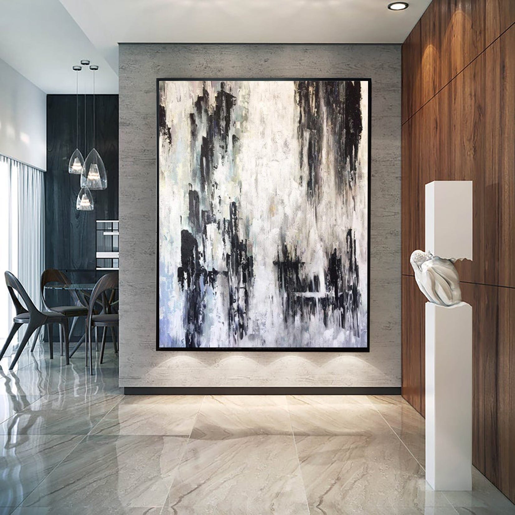 Abstract Landscape Art in White, Grey and Brown | RAIN VEIL - Trend Gallery Art | Original Abstract Paintings