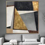 Abstract Canvas Wall Art Original Geometric Painting Gold Leaf Artwork Modern Oil Painting Contemporary Art for Aesthetic Room Decor | GOLDEN MOSAIC