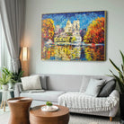 Abstract Colorful Lake Landscape Oil Painting on Canvas Large Original Modern Orange Textured Wall Art | CITY LAKE - Trend Gallery Art | Original Abstract Paintings