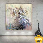 Abstract White Lilies Paintings On Canvas Floral Wall Art Flowers Bouquet Painting Neutral Calla Lily Fine Art | BOUQUET OF LILIES 27.55"x27.55" - Trend Gallery Art | Original Abstract Paintings